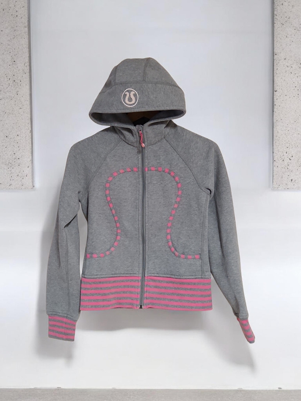 lululemon athletica Scuba Gray Zip Hoodie with Pink Trim